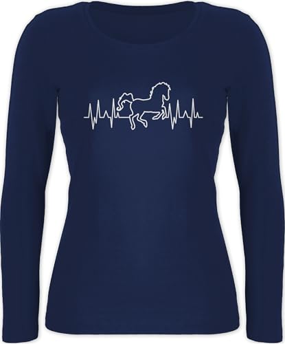 Langarmshirt Damen - Pferde - Pferd Herzschlag - weiß - XS - Marineblau - Reiter Klamotten pferdeliebhaber mit Shirt REIT Outfit reiten Langarm reitklamotten pferdespruch Oberteil reitbekleidung Langarmshirt Damen - Pferde - Pferd Herzschlag - weiß - XS - Marineblau - Reiter Klamotten pferdeliebhaber mit Shirt REIT Outfit reiten Langarm reitklamotten pferdespruch Oberteil reitbekleidung von Shirtracer