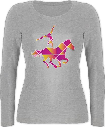 Langarmshirt Damen - Pferde und Reiten Zubehör - Voltigieren Mädchen I Geschenk Voltigieren I Volti MädchenI Pferd I Pferdemotiv - XS - Grau meliert - Reiter voltieren Shirt reitsachen voltigier von Shirtracer