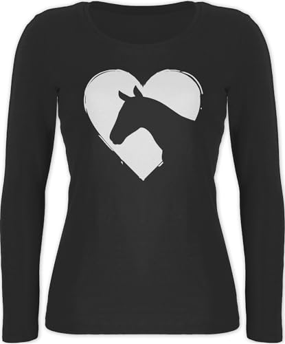 Langarmshirt Damen - Pferde - Herz mit Pferdekopf - M - Schwarz - Reiter Klamotten pferdeliebhaber Pferd Langarm REIT Outfit reiten pferdemotiv Shirt reitklamotten pferdespruch Shirts reitbekleidung von Shirtracer