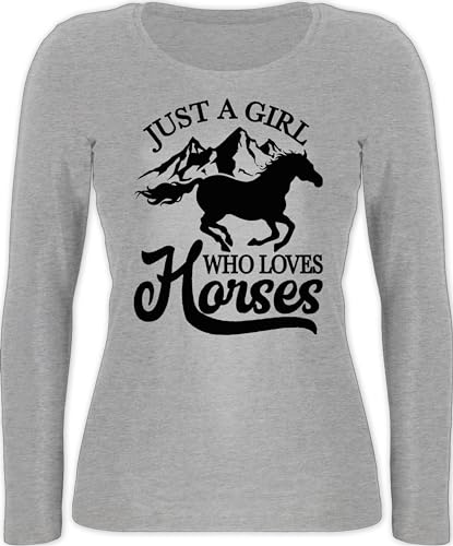 Langarmshirt Damen - Pferde - Just a Girl who Loves Horses - L - Grau meliert - Geschenk Pferd sprüche für mädchen Frauen Reiterin pferdefan Reiter mit Sachen zubehöhr zum reiten Erwachsene von Shirtracer