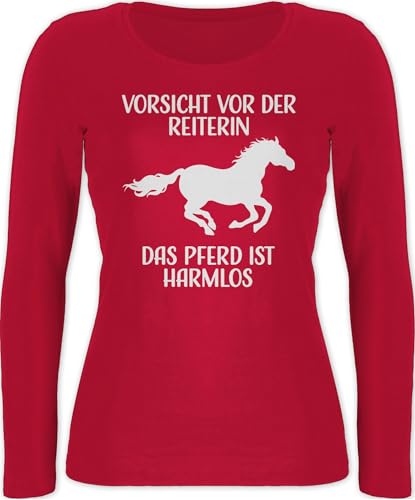 Langarmshirt Damen - Pferde - Vorsicht vor der Reiterin - Das Pferd ist Harmlos - weiß - M - Rot - Reiter Klamotten pferdeliebhaber Reitlehrerin, Langarm REIT Outfit reiten Shirt reitklamotten von Shirtracer