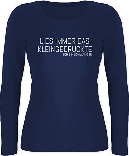 Langarmshirt Damen - Schwangerschaftsverkündung - Lies immer das Kleingedruckte Ich bin schwanger - M - Marineblau - geschenk für schwangere freundin schwangerschafts mode nachwuchs verkünden von Shirtracer