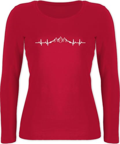 Langarmshirt Damen - Skiurlaub Apres Ski - Berge Herzschlag I Geschenk Bergliebhaber I Bergliebe - XS - Rot - wandern Shirt Langarm skibekleidung valemtinstagsgeschenk Berg Shirts Skifahren von Shirtracer