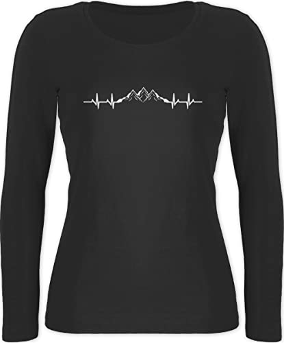 Langarmshirt Damen - Skiurlaub Apres Ski - Berge Herzschlag - XL - Schwarz - Apres+ski Skifahrer Shirt Langarm Skifahren Outfit après schneeberg Tshirt Fasching Berg EKG Wanderlust Bergen wandern von Shirtracer