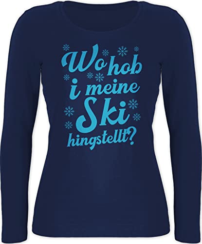 Langarmshirt Damen - Skiurlaub Apres - Wo hob i Meine Ski hingstellt? - blau - L - Marineblau - skibekleidung hüttengaudi Shirt Langarm Outfit Skifahrer Longsleeve Party Wintersport Tshirt von Shirtracer