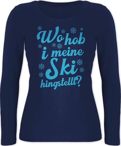 Langarmshirt Damen - Skiurlaub Apres - Wo hob i Meine Ski hingstellt? - blau - L - Marineblau - après-ski-Outfit skibekleidung Skifahren Shirt après Party Outfit après-ski-Party-Outfit von Shirtracer