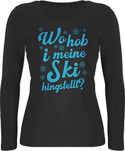 Langarmshirt Damen - Skiurlaub Apres - Wo hob i Meine Ski hingstellt? - blau - XL - Schwarz - après+ski+Party Tshirt Langarm Outfit Party Shirt après skibekleidung Skifahren Longsleeve Apres-Shirt von Shirtracer