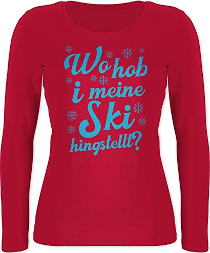 Langarmshirt Damen - Skiurlaub Apres - Wo hob i Meine Ski hingstellt? - blau - XXL - Rot - Outfit Fahren Tshirt Langarm Shirt après Longsleeve Fasching Party apre Apres-Shirt Apres+ski von Shirtracer