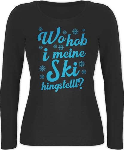 Langarmshirt Damen - Skiurlaub Apres - Wo hob i Meine Ski hingstellt? - blau - XL - Schwarz - après-ski-Outfit skibekleidung Skifahren Shirt après Party Outfit après-ski-Party-Outfit Wintersport von Shirtracer