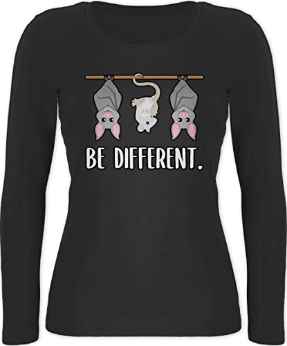 Langarmshirt Damen - Sprüche Statement - Be Different Tiere - L - Schwarz - mit Aufschrift Fledermaus Shirt Langarm Statements fledermäuse Spruch von Shirtracer