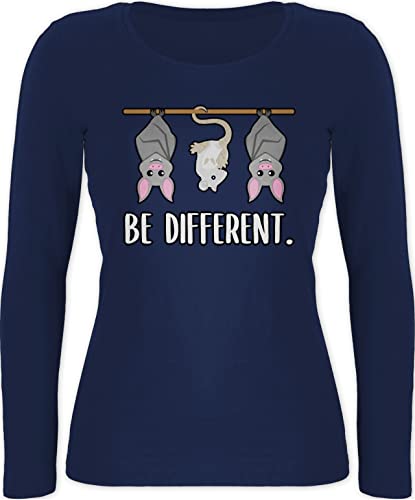 Langarmshirt Damen - Sprüche Statement - Be Different Tiere - S - Marineblau - Shirt Langarm mit Aufschrift Fledermaus Longsleeve Statements fledermäuse sprüchen￼ Spruch von Shirtracer