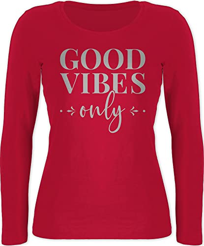 Langarmshirt Damen - Sprüche Statement - Good Vibes only Lettering - XS - Rot - Shirt Langarm Statements t-Shirt mit Aufschrift Spruch von Shirtracer