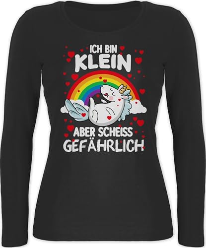 Langarmshirt Damen - Sprüche Statement - Ich Bin zwar klein Aber Scheiss gefährlich - XS - Schwarz - t-Shirt mit Spruch Langarm sprueche Shirt Einhorn top sprüchen Oberteil Tshirt spruechen von Shirtracer