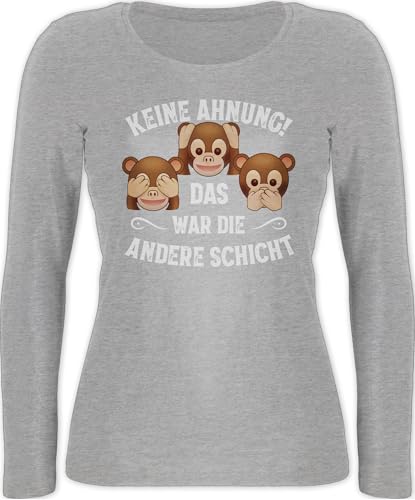 Langarmshirt Damen - Sprüche Statement - Keine Ahnung das war die andere Schicht Affen weiß - XXL - Grau meliert - t-Shirt mit Spruch Langarm sprueche DREI Shirts Tshirt sprüchen Arbeit Shirt von Shirtracer