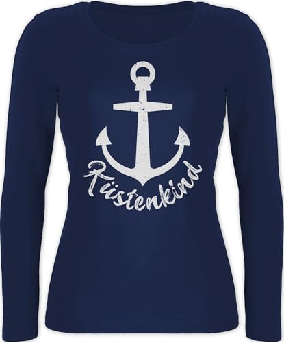 Langarmshirt Damen - Sprüche Statement - Küstenkind mit Anker - weiß - XXL - Marineblau - Shirt Langarm Statements maritim Oberteil sprüchen￼ ich Bin EIN Longsleeve Aufschrift Shirts Spruch von Shirtracer