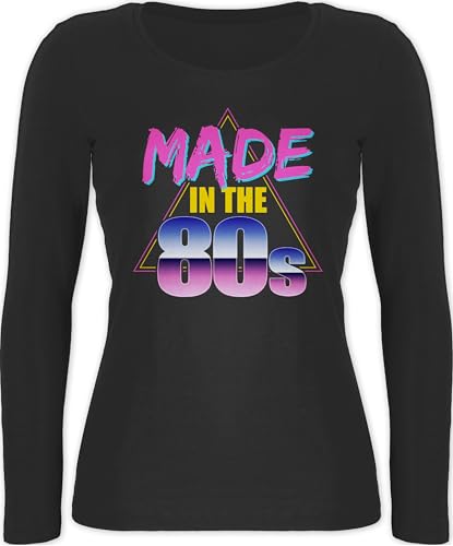 Langarmshirt Damen - Sprüche Statement - Made in The 80s - L - Schwarz - 80er Vintage Shirt Jahre mit Aufschrift Longsleeve Statements sprüchen￼ Spruch von Shirtracer