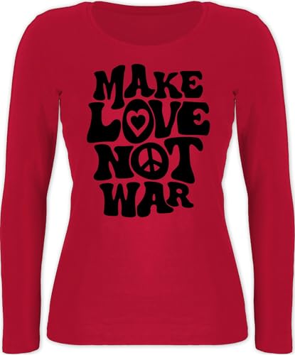 Langarmshirt Damen - Sprüche Statement - Make Love not war I Hippie I Flower Power - M - Rot - Shirt Langarm mit Aufschrift Peace Statements Zeichen sprüchen￼ Spruch von Shirtracer
