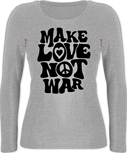 Langarmshirt Damen - Sprüche Statement - Make Love not war - XL - Grau meliert - mit Aufschrift Peace Langarm Shirt Statements Spruch von Shirtracer