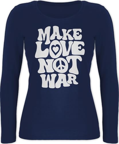 Langarmshirt Damen - Sprüche Statement - Make Love not war weiß - L - Marineblau - Flower Power mit Aufschrift Peace Shirt Statements Zeichen Shirts sprüchen Langarm Spruch t Tshirt Langarmshirt Damen - Sprüche Statement - Make Love not war weiß - L - Marineblau - Flower Power mit Aufschrift Peace Shirt Statements Zeichen Shirts sprüchen Langarm Spruch t Tshirt von Shirtracer