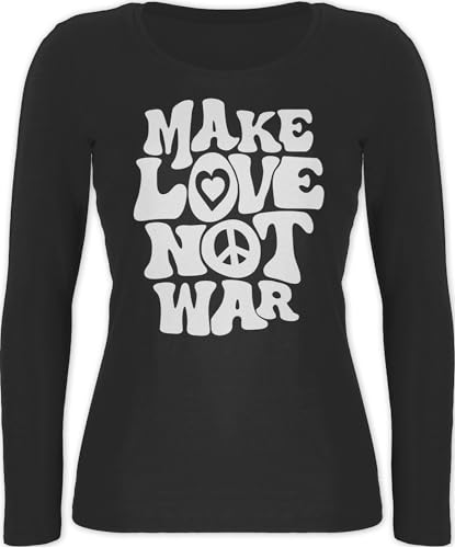 Langarmshirt Damen - Sprüche Statement - Make Love not war weiß - L - Schwarz - Flower Power Shirt Langarm mit Aufschrift Peace Shirts Statements Zeichen t sprüchen￼ Tshirt Spruch von Shirtracer