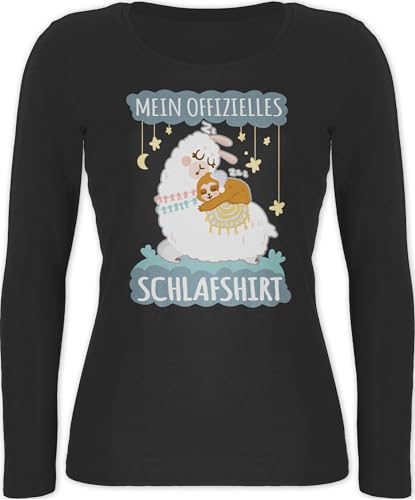 Langarmshirt Damen - Sprüche Statement - Mein offizielles Schlafshirt - Lama und Faultier - grau - M - Schwarz - Langarm-Schlafshirt Shirt Langarm mit Aufschrift offizielle Baumwolle langärmlig von Shirtracer