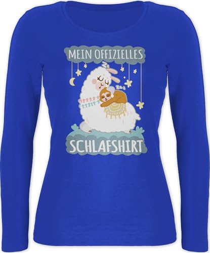 Langarmshirt Damen - Sprüche Statement - Mein offizielles Schlafshirt - Lama und Faultier - grau - XXL - Blau - Langarm-Schlafshirt Shirt Langarm mit Aufschrift offizielle Baumwolle langärmlig von Shirtracer