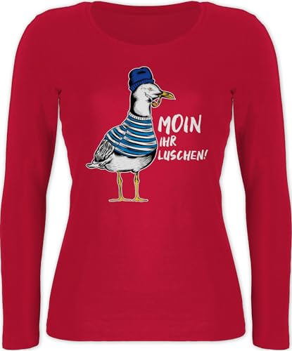 Langarmshirt Damen - Sprüche Statement - Moin Ihr Luschen - Coole Möwe - Weiß - M - Rot - mit Statements möwen Shirt Langarm sprüchen￼ möwe, Shirts Aufschrift nordsee Longsleeve Spruch von Shirtracer