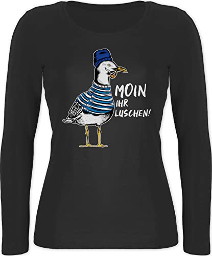 Langarmshirt Damen - Sprüche Statement - Moin Ihr Luschen - Coole Möwe - Weiß - XL - Schwarz - mit Aufschrift nordsee Langarm Statements möwe, t Shirt Spruch möwen Moin,Moin spacken von Shirtracer