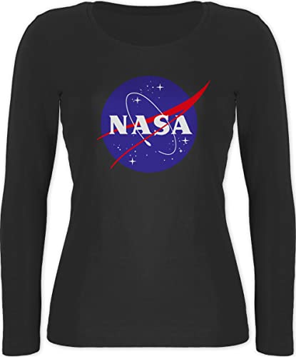 Langarmshirt Damen - Sprüche Statement - NASA Meatball Logo - M - Schwarz - Nerd Patch Tshirt Langarm Shirt grau Geschenk zocker Astronaut t-Shirt Oberteil Nerds jungsgeschenke nerdige & Geeks von Shirtracer