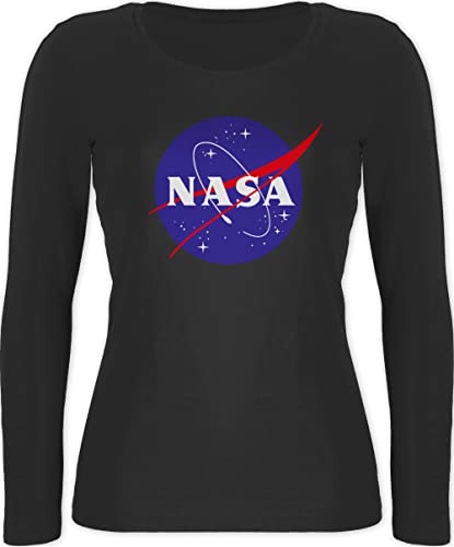Langarmshirt Damen - Sprüche Statement - NASA Meatball Logo - XS - Schwarz - zocker Shirt Langarm t-Shirt grau Nerd Geschenke Tshirt Oberteil Geschenk für Nerds Patch nerdgeschenk jungsgeschenke von Shirtracer