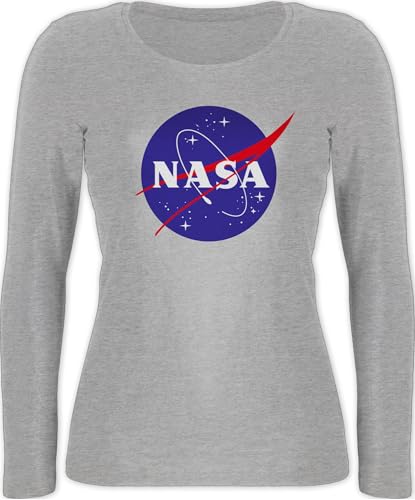 Langarmshirt Damen - Sprüche Statement - Raumfahrt NASA Meatball Logo I - XXL - Grau meliert - Shirt Langarm zocker Space Shirts schwarz Geek Patch Longsleeve Oberteil Nerd Sternen Tshirt t-Shirt von Shirtracer