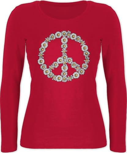 Langarmshirt Damen - Sprüche Statement - Peace Zeichen aus Gänseblümchen - M - Rot - Flower+Power+Langarm mit Aufschrift 70er Shirt Hippie Statements Flower Oberteil Langarm sprüchen Langarmshirt Damen - Sprüche Statement - Peace Zeichen aus Gänseblümchen - M - Rot - Flower+Power+Langarm mit Aufschrift 70er Shirt Hippie Statements Flower Oberteil Langarm sprüchen von Shirtracer