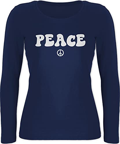 Langarmshirt Damen - Sprüche Statement - Peace weiß - XXL - Marineblau - mit Aufschrift Shirt Langarm Statements Shirts Spruch von Shirtracer