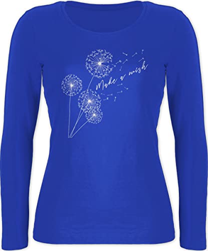 Langarmshirt Damen - Sprüche Statement - Pusteblume Make a Wish Weiß - M - Blau - Langarm Shirt mit Aufschrift Dandelion Langarmshirts Spruch Longshirt t-Shirt Shirts t Tshirt Statements von Shirtracer