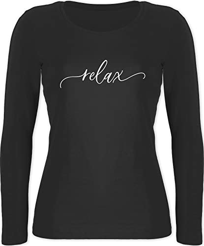 Langarmshirt Damen - Sprüche Statement - Relax Schriftzug weiß - XL - Schwarz - Statements Shirt Langarm mit Aufschrift Baumwolle Spruch von Shirtracer