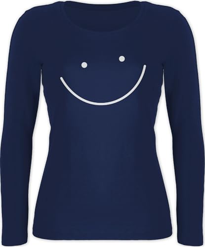 Langarmshirt Damen - Sprüche Statement - Smile Gesicht - XS - Marineblau - Shirt Langarm mit Aufschrift Statements sprüchen Spruch Langarmshirt Damen - Sprüche Statement - Smile Gesicht - XS - Marineblau - Shirt Langarm mit Aufschrift Statements sprüchen Spruch von Shirtracer