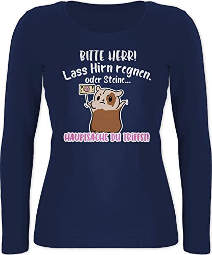 Langarmshirt Damen - Sprüche Statement mit Spruch - Bitte Herr Lass Hirn regnen - Meerschweinchen weiß - S - Marineblau - Tshirt sprüchen Langarm Spruch. es hirne Shirt lustige spruche von Shirtracer