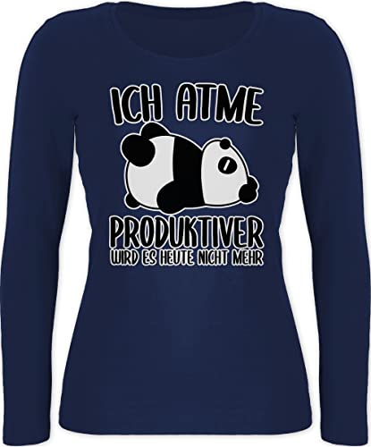 Langarmshirt Damen - Sprüche Statement Spruch - Ich atme produktiver Wird es Nicht mehr mit Panda - weiß - M - Marineblau - spruche Shirt lustig Langarm lustige witzige sprüchen Drauf t spruechen von Shirtracer