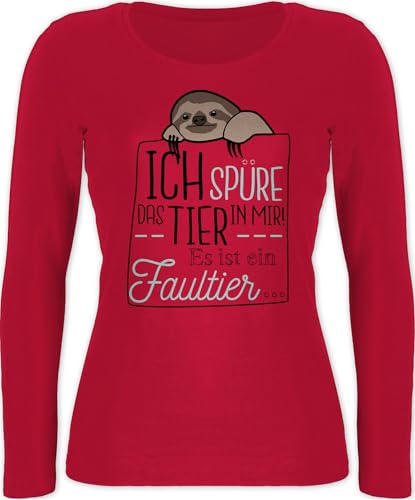 Langarmshirt Damen - Sprüche Statement mit Spruch - Ich spüre das Tier in Mir es ist EIN Faultier - schwarz - L - Rot - Tiere sprüchen Langarm sprueche faul Shirt Tshirt spruechen Sloth Oberteil von Shirtracer