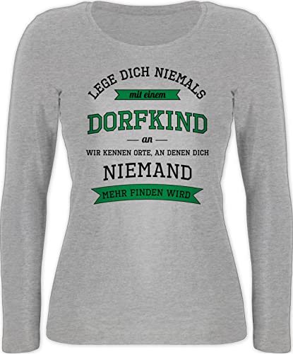 Langarmshirt Damen - Sprüche Statement Spruch - Lege Dich Niemals mit einem Dorfkind an - dunkel - XXL - Grau meliert - Leg Nicht Shirt Langarm lustige sprüchen Shirts sprüche, lustig spruche von Shirtracer