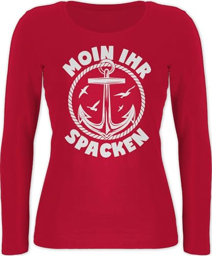 Langarmshirt Damen - Sprüche Statement Spruch - Moin Ihr Spacken mit Anker - weiß - L - Rot - Geschenk zur Einschulung Moin,Moin Langarm Shirt sprüchen spacke t-Shirt Shirts spruche Tshirt von Shirtracer