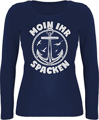 Langarmshirt Damen - Sprüche Statement Spruch - Moin Ihr Spacken mit Anker - weiß - XL - Marineblau - sprüchen spacke Langarm Tshirt spruche Shirt lustige Drauf witzige t Spruch. Moin,Moin Shirts von Shirtracer