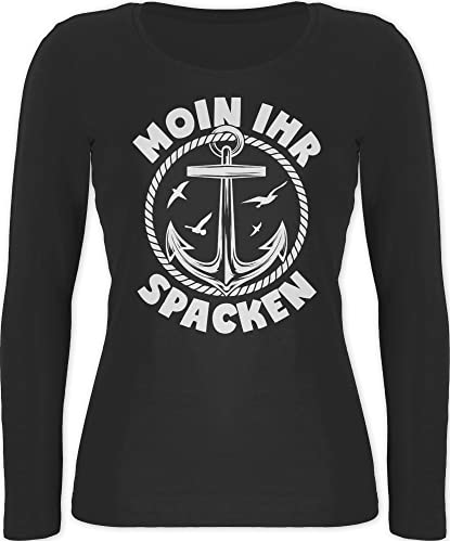 Langarmshirt Damen - Sprüche Statement Spruch - Moin Ihr Spacken mit Anker - weiß - XL - Schwarz - Tshirt Langarm sprüchen Shirt lustige sprüche, Shirts witzige Drauf lustig spruechen spacke t von Shirtracer