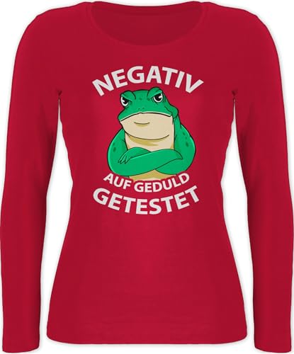 Langarmshirt Damen - Sprüche Statement mit Spruch - Negativ auf Geduld getestet - Frosch - XL - Rot - sprüchen Langarm sprueche Negative Shirt Tshirt spruechen Oberteil lustige sprüche, Shirts t von Shirtracer