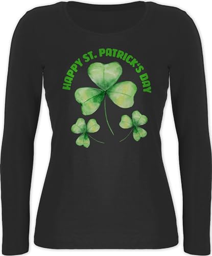 Langarmshirt Damen - St. - Happy St Patricks Day Kleeblatt Irland - L - Schwarz - st.Patrick Langarm Outfit irische Produkte Shirt top Irish Party Womens Long Sleeve Ireland -Shirt Shamrock von Shirtracer