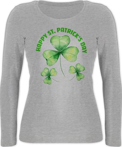 Langarmshirt Damen - St. - Happy St Patricks Day Kleeblatt Irland - XL - Grau meliert - top Irish Party Outfit Sankt Patrick's Langarm Shirt Patrick Long Sleeve -Shirt Paddys Parade Kleidung von Shirtracer