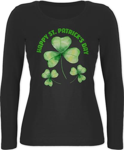 Langarmshirt Damen - St. - Happy St Patricks Day Kleeblatt Irland - XXL - Schwarz - top Irish Party Outfit Sankt Patrick's Langarm Shirt Patrick Long Sleeve -Shirt Paddys Parade Kleidung st.Patricks von Shirtracer