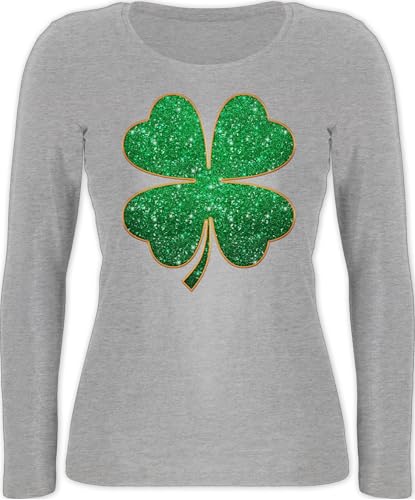 Langarmshirt Damen - St. Patricks Day - Vierblättriges Kleeblatt I Shamrock I Glücksbringer - S - Grau meliert - irisches Outfit Langarm -Shirt Sankt irisch Shirt st Patrick glücksklee Shirts von Shirtracer