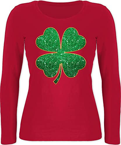 Langarmshirt Damen - St. Patricks Day - Vierblättriges Kleeblatt I Shamrock I Glücksbringer - M - Rot - irisches Outfit Langarm -Shirt Sankt irisch Shirt st Patrick glücksklee Shirts t-Shirt mit von Shirtracer