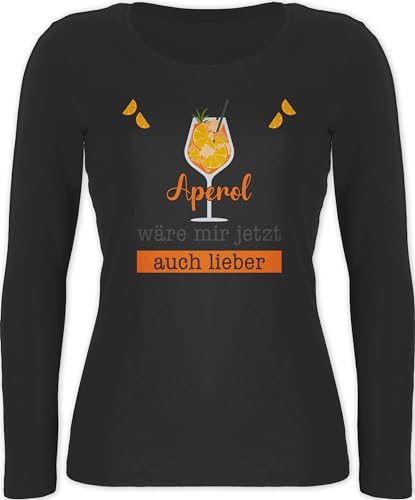 Langarmshirt Damen - Statement - Aperol wäre Mir jetzt auch Lieber - Apreol Geschenk Lustig - S - Schwarz - sprüche Statements Cocktail Spritz Spritzen mit Aufschrift von Shirtracer